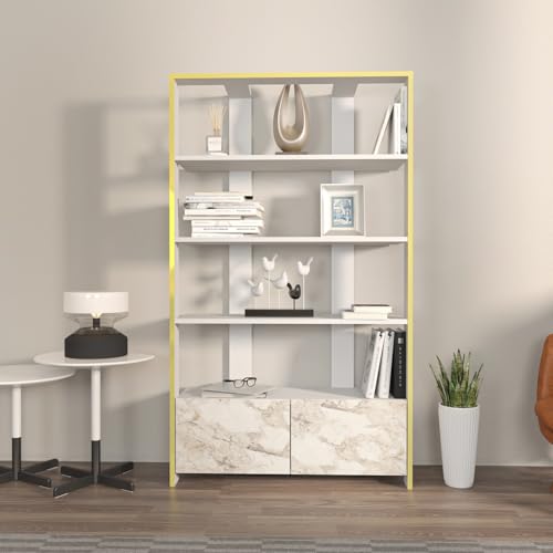 Elegant White Bookshelf, 93.6 x 31.5 x 160 cm | 100% Melamine Coated Particle Board, 18 mm Thick | Perfect for Modern Home & Office Storage von Hanah Home
