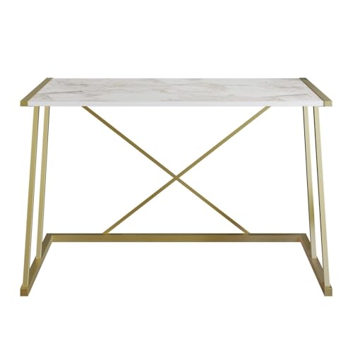 Glamorous Study Desk, White & Gold, 120 x 75 x 60 cm | 100% Melamine Coated Particle Board, 18 mm Thick, Sturdy Metal Legs | Elegant & Functional Design for Modern Spaces von Hanah Home