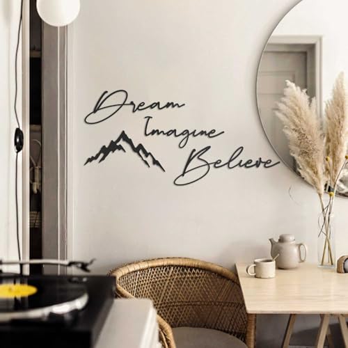 Hanah Home Decorative Metal Wall Accessory Set (4 Pieces) | 100% Steel, 1 mm Thick | Black | Dream 15x45cm, Imagine 14x36cm, Believe 11x32cm, Mountain 19x39cm von Hanah Home