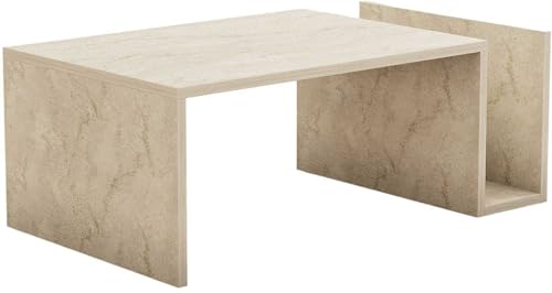 Hanah Home Elegant Coffee Table, Travertine Color, 86.8 x 32.4 x 50 cm | 100% Melamine Coated Particle Board, 18 mm Thick | Wall-Mountable, Stylish Marble Design Hanah Home Elegant Coffee Table, Travertine Color, 86.8 x 32.4 x 50 cm | 100% Melamine Coated Particle Board, 18 mm Thick | Wall-Mountable, Stylish Marble Design von Hanah Home