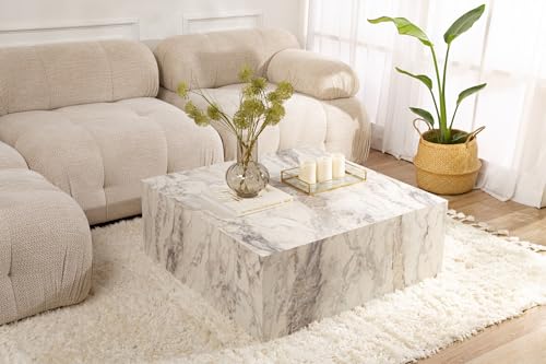 Hanah Home Elegant Freesia Marble Coffee Table, 90 x 90 x 35 cm | 100% MDF, 18 mm Thickness | Stylish Addition for Modern Living Rooms & Spaces von Hanah Home