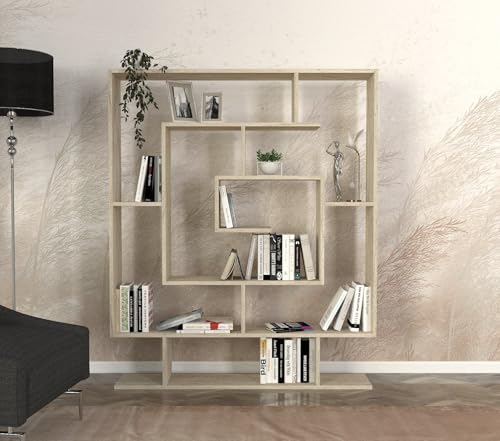 Hanah Home Elegant Marble-Style Bookshelf, Travertine Color, 124.8 x 149.4 x 22 cm | 100% Melamine Coated Particle Board, 18 mm Thick | Wall-Mountable, Ample Storage Hanah Home Elegant Marble-Style Bookshelf, Travertine Color, 124.8 x 149.4 x 22 cm | 100% Melamine Coated Particle Board, 18 mm Thick | Wall-Mountable, Ample Storage von Hanah Home