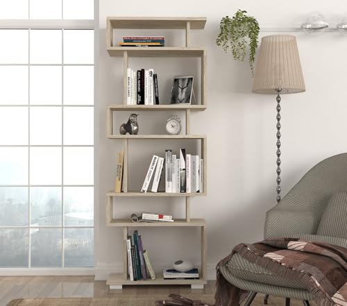 Hanah Home Elegant Marble-Style Bookshelf, Travertine Color, 60 x 165 x 19.5 cm | 100% Melamine Coated, 18 mm Thick | Wall-Mountable, Multiple Shelves for Stylish Storage Hanah Home Elegant Marble-Style Bookshelf, Travertine Color, 60 x 165 x 19.5 cm | 100% Melamine Coated, 18 mm Thick | Wall-Mountable, Multiple Shelves for Stylish Storage von Hanah Home