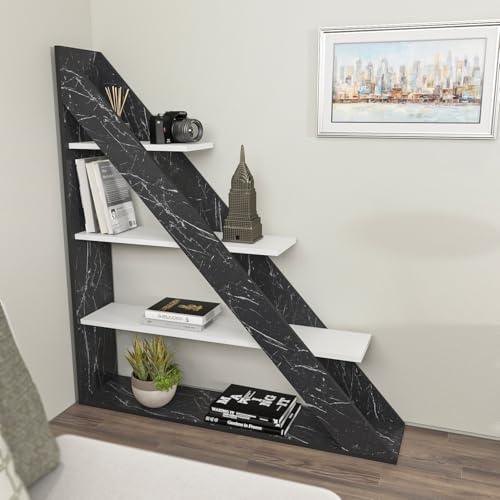 Hanah Home Elegant Marble & White Bookshelf, 120 cm x 131.8 cm x 25 cm | 100% Melamine Coated Particle Board, 18 mm Thick | Stylish Storage for Modern Homes von Hanah Home