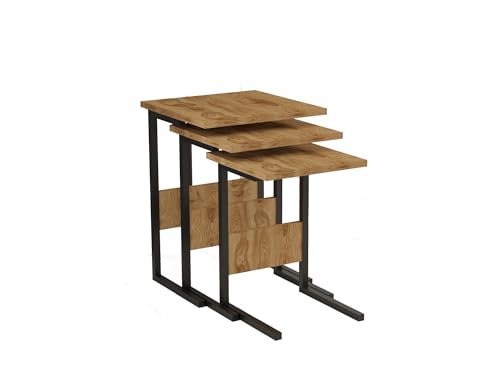 Hanah Home Elegant Nesting Table Set (3 Pieces) - Black & Oud, 100% Melamine Coated, Iron Legs, Large: 40x55x40cm, Medium: 36x50x36cm, Small: 32x45x32cm | Stylish & Functional for Modern Spaces von Hanah Home