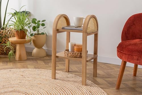 Hanah Home Elegant Side Table, 100% Ash Wood Body, Melamine Coated Chipboard Shelves, 30x62x30 cm, Natural Color, 10 kg Capacity | Perfect for Modern Spaces von Hanah Home