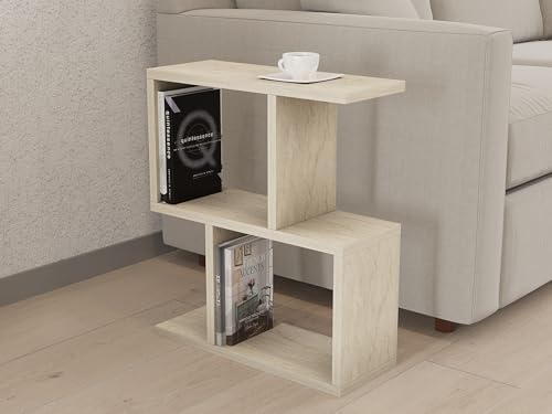 Hanah Home Elegant Side Table, Travertine Color, 45 x 51.4 x 17 cm | 100% Melamine Coated Particle Board, 18 mm Thick | Stylish Marble Design for Modern Spaces von Hanah Home