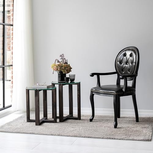 Hanah Home Elegant Side Table Set (2 Pieces), Anthracite, 40x40x45 & 40x40x50 cm | 100% Tempered Glass & Solid Pine Wood | Stylish Addition for Modern Living Spaces von Hanah Home