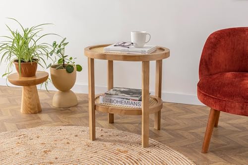 Hanah Home Elegant Side Table with Wicker Shelves, 100% Ash Wood, 51 x 55 x 36 cm | Natural Finish, 10 kg Capacity | Perfect for Living Room & Bedroom Decor Hanah Home Elegant Side Table with Wicker Shelves, 100% Ash Wood, 51 x 55 x 36 cm | Natural Finish, 10 kg Capacity | Perfect for Living Room & Bedroom Decor von Hanah Home