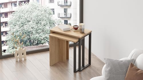 Hanah Home Elegant Walnut Nesting Tables (2 Pieces), 100% Melamine Coated, 18mm Thick | Dimensions: 51x52.8x29.5 & 44.5x47.8x24.5 cm | Sturdy Metal Legs, Modern Design von Hanah Home