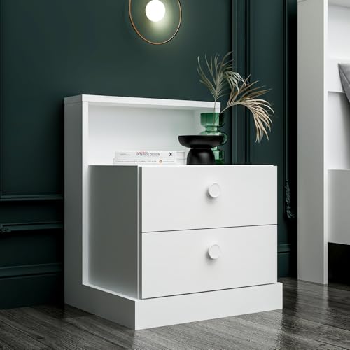 Hanah Home Elegant White Nightstand, 49 x 62 x 42 cm | 100% Melamine Coated Particle Board, 18 mm Thick | Perfect for Modern Bedrooms & Living Spaces Hanah Home Elegant White Nightstand, 49 x 62 x 42 cm | 100% Melamine Coated Particle Board, 18 mm Thick | Perfect for Modern Bedrooms & Living Spaces von Hanah Home