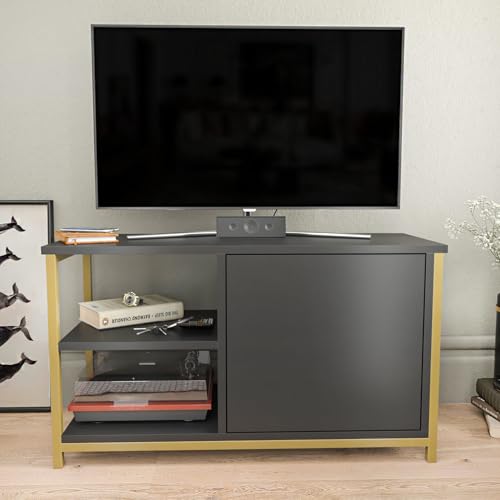 Hanah Home Glamorous TV Stand, Gold & Anthracite, 89.6 x 35.3 x 50.8 cm | 100% Melamine Coated Particle Board, 18 mm Thick, Sturdy Metal Frame | Stylish & Functional Design for Modern Living Rooms von Hanah Home