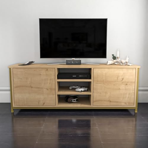 Hanah Home Glamorous TV Stand, Gold & Oak, 140 x 35.3 x 50.8 cm | 100% Melamine Coated Particle Board, 18 mm Thick | Stylish & Functional for Modern Living Rooms Hanah Home Glamorous TV Stand, Gold & Oak, 140 x 35.3 x 50.8 cm | 100% Melamine Coated Particle Board, 18 mm Thick | Stylish & Functional for Modern Living Rooms von Hanah Home