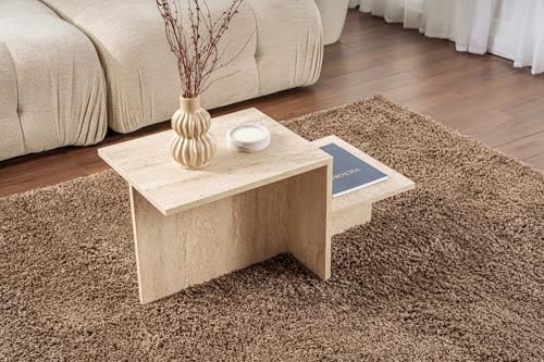 Modern Rustic Coffee Table, Travertine, 80 x 40 x 40 | Made from 100% Melamine Coated Particle Board, Thickness: 18 mm | Perfect for Modern Home Office & Study Spaces, Elegant and Functional Design von Hanah Home