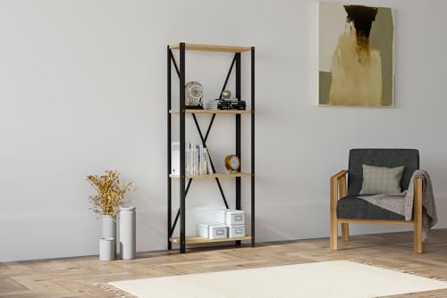Hanah Home Industrial Bookshelf, Sapphire & Black, 60 x 149.5 x 29 cm | 100% Melamine Coated Particle Board & Metal Frame | Wall-Mountable, Stylish Storage Solution von Hanah Home