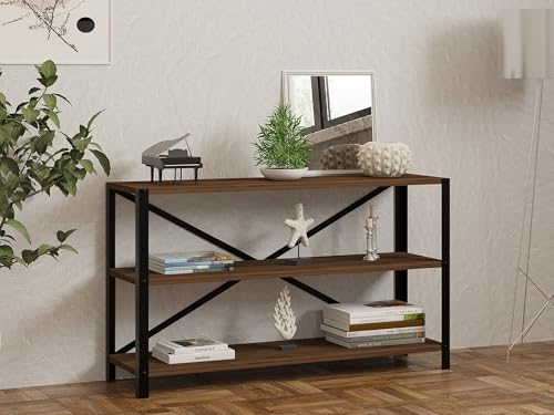 Hanah Home Industrial Bookshelf, Walnut Color, 103 x 60 x 29.5 cm | 100% Melamine Coated Particle Board, 18 mm Thick, Sturdy Metal Frame | Stylish Storage Solution von Hanah Home