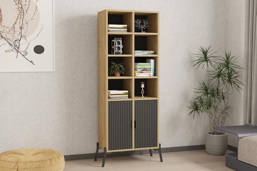 Hanah Home Industrial Bookshelf with Iron Legs, Sapphire Oak & Anthracite, 58.6 x 160 x 30 cm | 100% Melamine Coated, 18 mm Thick | Stylish Storage Solution for Modern Spaces Hanah Home Industrial Bookshelf with Iron Legs, Sapphire Oak & Anthracite, 58.6 x 160 x 30 cm | 100% Melamine Coated, 18 mm Thick | Stylish Storage Solution for Modern Spaces von Hanah Home
