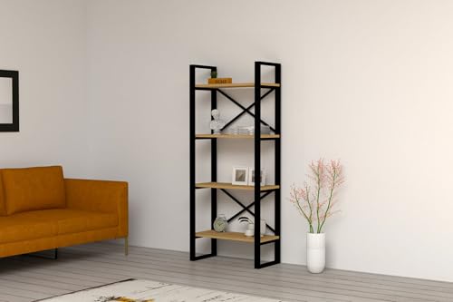 Hanah Home Industrial Bookshelf with Metal Frame, Sapphire Color, 66 x 150 x 32 cm | 100% Melamine Coated Particle Board, 18 mm Thick | Wall-Mountable, Stylish Storage Solution Hanah Home Industrial Bookshelf with Metal Frame, Sapphire Color, 66 x 150 x 32 cm | 100% Melamine Coated Particle Board, 18 mm Thick | Wall-Mountable, Stylish Storage Solution von Hanah Home