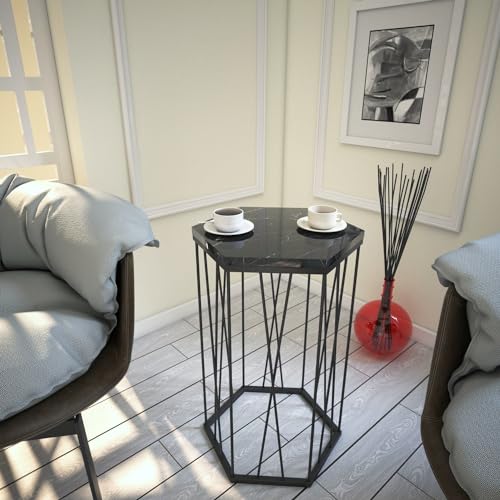 Hanah Home Industrial Side Table with Metal Legs, Marble & Black Finish, 40 x 62 x 35 cm | 100% Melamine Coated Particle Board, 18 mm Thick | Perfect for Hotel & Modern Spaces Hanah Home Industrial Side Table with Metal Legs, Marble & Black Finish, 40 x 62 x 35 cm | 100% Melamine Coated Particle Board, 18 mm Thick | Perfect for Hotel & Modern Spaces von Hanah Home