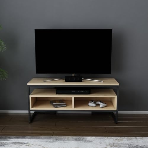Hanah Home Industrial TV Stand, Black & Oak, 110 cm x 35 cm x 49.9 cm | 100% Melamine Coated Particle Board, 18 mm Thick | Stylish & Durable for Modern Living Rooms Hanah Home Industrial TV Stand, Black & Oak, 110 cm x 35 cm x 49.9 cm | 100% Melamine Coated Particle Board, 18 mm Thick | Stylish & Durable for Modern Living Rooms von Hanah Home