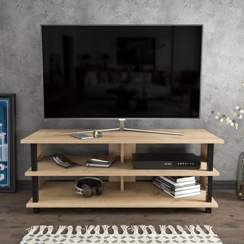 Hanah Home Industrial TV Stand, Black & Oak, 120 x 44.6 x 47.4 cm | 100% Melamine Coated Particle Board, 18 mm Thick | Stylish & Durable for Modern Living Rooms Hanah Home Industrial TV Stand, Black & Oak, 120 x 44.6 x 47.4 cm | 100% Melamine Coated Particle Board, 18 mm Thick | Stylish & Durable for Modern Living Rooms von Hanah Home