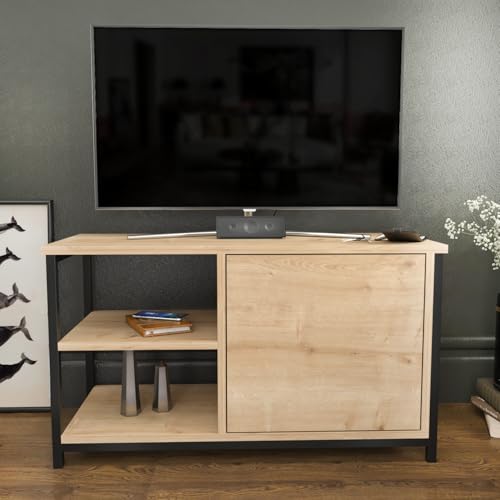 Hanah Home Industrial TV Stand, Black & Oak, 89.6 x 35.3 x 50.8 cm | 100% Melamine Coated Particle Board, 18 mm Thick, Sturdy Metal Frame | Stylish & Functional Design Hanah Home Industrial TV Stand, Black & Oak, 89.6 x 35.3 x 50.8 cm | 100% Melamine Coated Particle Board, 18 mm Thick, Sturdy Metal Frame | Stylish & Functional Design von Hanah Home
