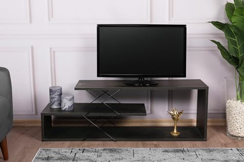 Hanah Home Industrial TV Stand, Dark Brown, 120 x 40 x 30 cm | 100% Melamine Coated Particle Board, 18 mm Thick | Multiple Shelves for Stylish Storage von Hanah Home