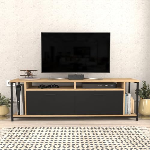 Hanah Home Industrial TV Stand, Oak & Black, 160 cm x 35 cm x 50.8 cm | 100% Melamine Coated Particle Board, 18 mm Thick | Stylish & Durable for Modern Living Rooms Hanah Home Industrial TV Stand, Oak & Black, 160 cm x 35 cm x 50.8 cm | 100% Melamine Coated Particle Board, 18 mm Thick | Stylish & Durable for Modern Living Rooms von Hanah Home
