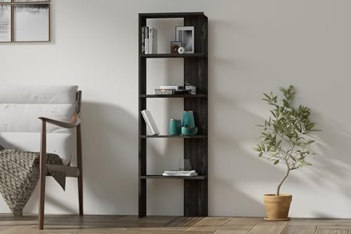 Hanah Home Modern Anthracite Bookshelf, 51 cm W x 160 cm H x 21 cm D | 100% Melamine Coated Particle Board, 18 mm Thick | Wall-Mountable, Stylish Scandinavian Design von Hanah Home