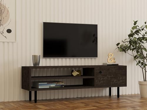 Hanah Home Modern Anthracite TV Unit, 120 cm | 100% Melamine Coated Particle Board, 18 mm Thick | Wall-Mountable, Multiple Shelves, Stylish Industrial Design von Hanah Home