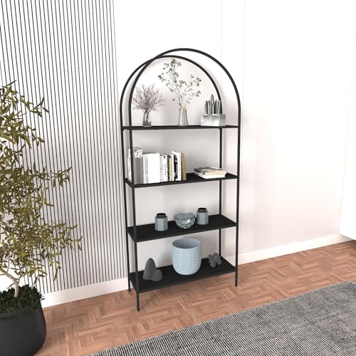Hanah Home Modern Black Bookshelf with Clear Tempered Glass, 80 x 30 x 175 cm | 4 mm Glass & 18 mm Melamine Coated Chipboard | Sturdy Metal Legs, Stylish Storage Solution Hanah Home Modern Black Bookshelf with Clear Tempered Glass, 80 x 30 x 175 cm | 4 mm Glass & 18 mm Melamine Coated Chipboard | Sturdy Metal Legs, Stylish Storage Solution von Hanah Home