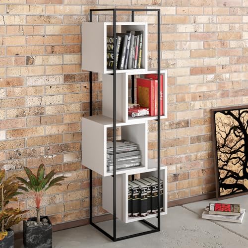 Hanah Home Modern Bookshelf, Black & White, 52 x 160 x 38 cm | 100% Melamine Coated Particle Board & Metal Frame | Wall-Mountable, Stylish Storage Solution Hanah Home Modern Bookshelf, Black & White, 52 x 160 x 38 cm | 100% Melamine Coated Particle Board & Metal Frame | Wall-Mountable, Stylish Storage Solution von Hanah Home