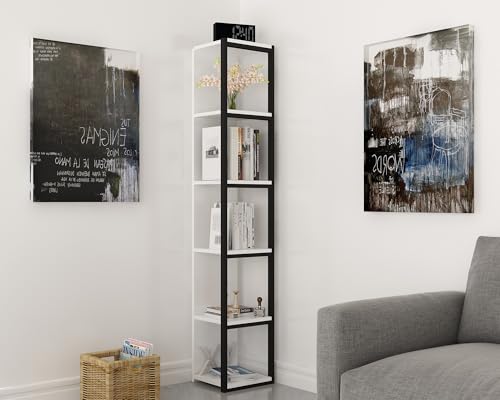 Hanah Home Modern Bookshelf with Metal Frame, Black & White, 33.7 x 180 x 29.5 cm | 100% Melamine Coated Particle Board, 18 mm Thick | Wall-Mountable, Stylish Storage Solution Hanah Home Modern Bookshelf with Metal Frame, Black & White, 33.7 x 180 x 29.5 cm | 100% Melamine Coated Particle Board, 18 mm Thick | Wall-Mountable, Stylish Storage Solution von Hanah Home
