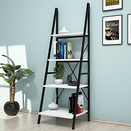 Hanah Home Modern Bookshelf with Metal Frame, White & Black, 50 x 150 x 44 cm | 100% Melamine Coated Particle Board, 18 mm Thick | Wall-Mountable, Stylish Storage Solution Hanah Home Modern Bookshelf with Metal Frame, White & Black, 50 x 150 x 44 cm | 100% Melamine Coated Particle Board, 18 mm Thick | Wall-Mountable, Stylish Storage Solution von Hanah Home