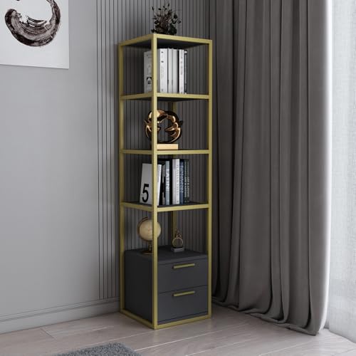 Hanah Home Modern Glam Bookshelf, Gold & Anthracite, 39 x 39 x 160 cm | 100% Melamine Coated Particle Board, 18 mm Thick, Sturdy Metal Frame | Stylish Storage Solution Hanah Home Modern Glam Bookshelf, Gold & Anthracite, 39 x 39 x 160 cm | 100% Melamine Coated Particle Board, 18 mm Thick, Sturdy Metal Frame | Stylish Storage Solution von Hanah Home