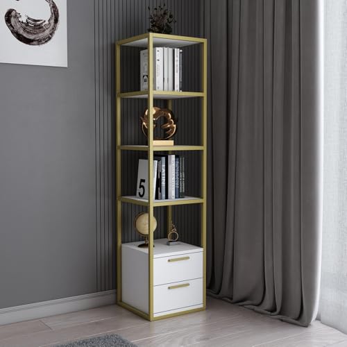 Hanah Home Modern Glam Bookshelf, Gold & White, 39 x 39 x 160 cm | 100% Melamine Coated Particle Board, 18 mm Thick, Sturdy Metal Frame | Stylish Storage Solution Hanah Home Modern Glam Bookshelf, Gold & White, 39 x 39 x 160 cm | 100% Melamine Coated Particle Board, 18 mm Thick, Sturdy Metal Frame | Stylish Storage Solution von Hanah Home