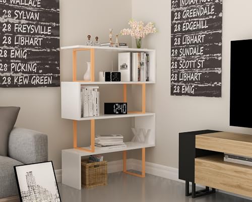 Hanah Home Modern Gold & White Bookshelf, 91.5 x 124.5 x 29.5 cm | 100% Melamine Coated Particle Board, 18 mm Thick, Metal Frame | Wall-Mountable, Stylish Storage Solution Hanah Home Modern Gold & White Bookshelf, 91.5 x 124.5 x 29.5 cm | 100% Melamine Coated Particle Board, 18 mm Thick, Metal Frame | Wall-Mountable, Stylish Storage Solution von Hanah Home