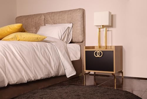 Hanah Home Modern Nightstand with Metal Legs & Handle, Gold/Oak/Black, 50 x 40 x 59 cm | 100% Melamine Coated Particle Board, 18 mm Thick | Glamorous Design for Stylish Bedrooms von Hanah Home
