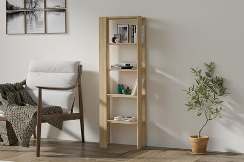 Hanah Home Modern Oak Bookshelf, 53 cm W x 160 cm H x 23 cm D | 100% Melamine Coated Particle Board, 18 mm Thick | Wall-Mountable, Stylish Scandinavian Design von Hanah Home