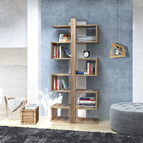 Hanah Home Modern Oak Bookshelf, 78 cm W x 170 cm H x 29.5 cm D | 100% Melamine Coated Particle Board, 18 mm Thick | Wall-Mountable, Stylish & Functional Storage von Hanah Home