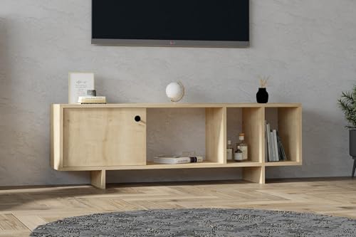 Hanah Home Modern Oak TV Unit, 140 cm | 100% Melamine Coated Particle Board, 18 mm Thick | Wall-Mountable, Extra Storage, Scandinavian Design, Stylish & Functional von Hanah Home