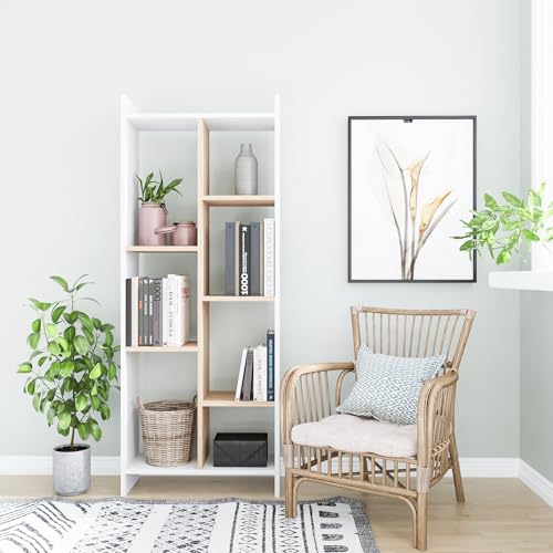 Hanah Home Modern Scandinavian Bookshelf, White & Oak, 63.2 x 25 x 160 cm | 100% Melamine Coated Particle Board, 18 mm Thick | Wall-Mountable, Stylish & Functional Hanah Home Modern Scandinavian Bookshelf, White & Oak, 63.2 x 25 x 160 cm | 100% Melamine Coated Particle Board, 18 mm Thick | Wall-Mountable, Stylish & Functional von Hanah Home