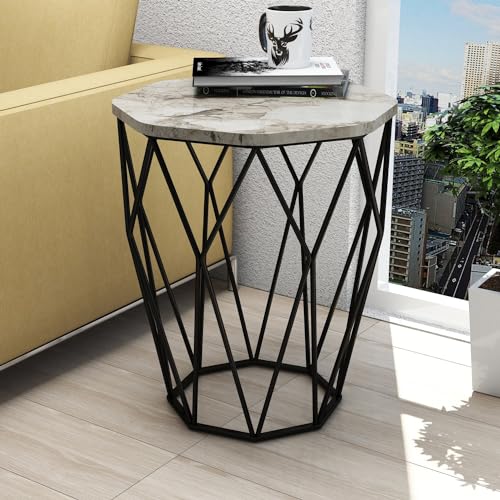 Hanah Home Modern Side Table with Metal Legs, Anthracite & White, 46 x 57 x 46 cm | 100% Melamine Coated Particle Board, 18 mm Thick | Stylish & Functional Design von Hanah Home