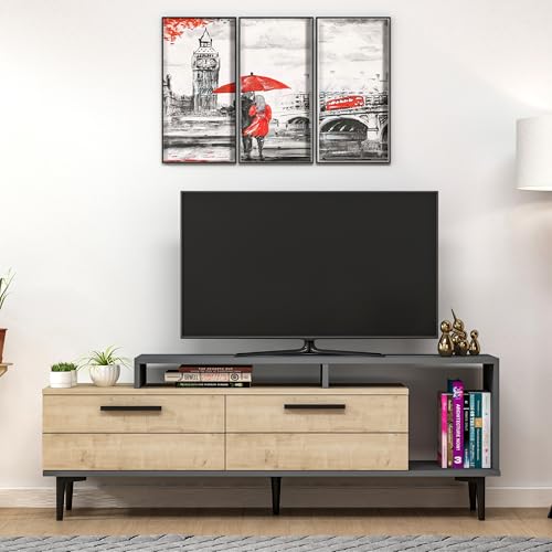 Hanah Home Modern TV Stand with 2 Drawers & Shelves, Sapphire Oak & Anthracite, 150 cm x 54 cm x 31.4 cm | 100% Melamine Coated, Stylish & Functional Storage Solution Hanah Home Modern TV Stand with 2 Drawers & Shelves, Sapphire Oak & Anthracite, 150 cm x 54 cm x 31.4 cm | 100% Melamine Coated, Stylish & Functional Storage Solution von Hanah Home