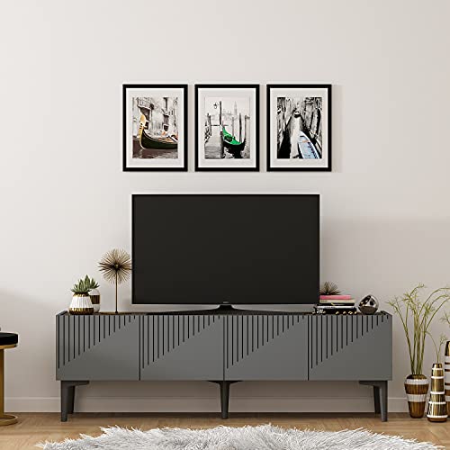 Hanah Home Modern TV Stand with Numerous Shelves, Anthracite & Walnut, 154 x 45 x 37 cm | 100% Melamine Coated Particle Board, 18 mm Thick | Stylish & Functional Storage Solution Hanah Home Modern TV Stand with Numerous Shelves, Anthracite & Walnut, 154 x 45 x 37 cm | 100% Melamine Coated Particle Board, 18 mm Thick | Stylish & Functional Storage Solution von Hanah Home