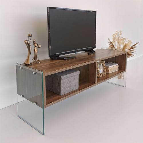 Hanah Home Modern TV Stand with Tempered Glass Frame, Walnut Finish, 120 cm | 100% Melamine Coated Particle Board, 8 mm | Wall-Mountable, Stylish & Functional Design Hanah Home Modern TV Stand with Tempered Glass Frame, Walnut Finish, 120 cm | 100% Melamine Coated Particle Board, 8 mm | Wall-Mountable, Stylish & Functional Design von Hanah Home