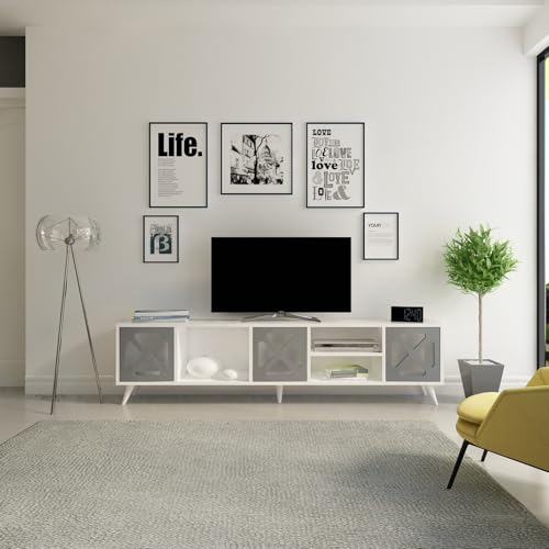 Hanah Home Modern TV Stand with Wall-Mount Option, White & Anthracite, 180 cm | 100% Melamine Coated Particle Board, 18 mm Thick | Stylish Design with Multiple Shelves Hanah Home Modern TV Stand with Wall-Mount Option, White & Anthracite, 180 cm | 100% Melamine Coated Particle Board, 18 mm Thick | Stylish Design with Multiple Shelves von Hanah Home