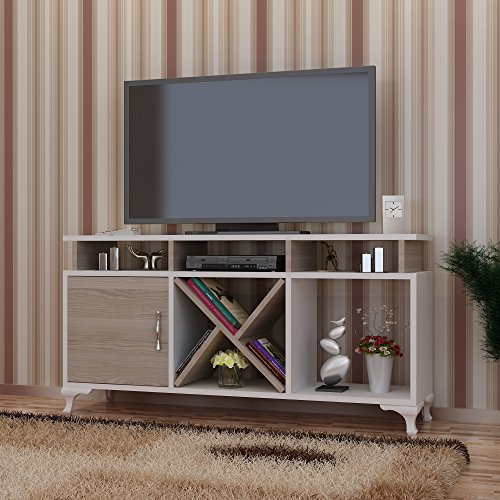 Hanah Home Modern TV Stand with Wall-Mount Option, White & Cordoba, 120 cm | 100% Melamine Coated Particle Board, 18 mm Thick | Stylish Design with Multiple Shelves Hanah Home Modern TV Stand with Wall-Mount Option, White & Cordoba, 120 cm | 100% Melamine Coated Particle Board, 18 mm Thick | Stylish Design with Multiple Shelves von Hanah Home