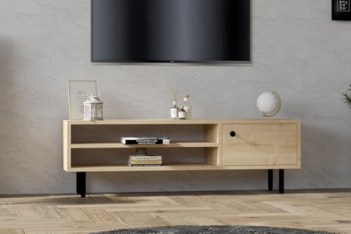 Hanah Home Modern TV Unit in Sapphire Oak, 120 x 38 x 30 cm | 100% Melamine Coated Particle Board, 18 mm Thick | Wall-Mountable with Multiple Shelves, Stylish & Functional von Hanah Home