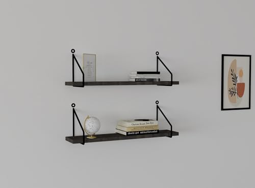 Hanah Home Modern Wall Shelf (2 Pieces), Anthracite, 60 x 12 cm | 100% Melamine Coated Particle Board, 18 mm Thick | Stylish & Functional for Industrial Spaces von Hanah Home